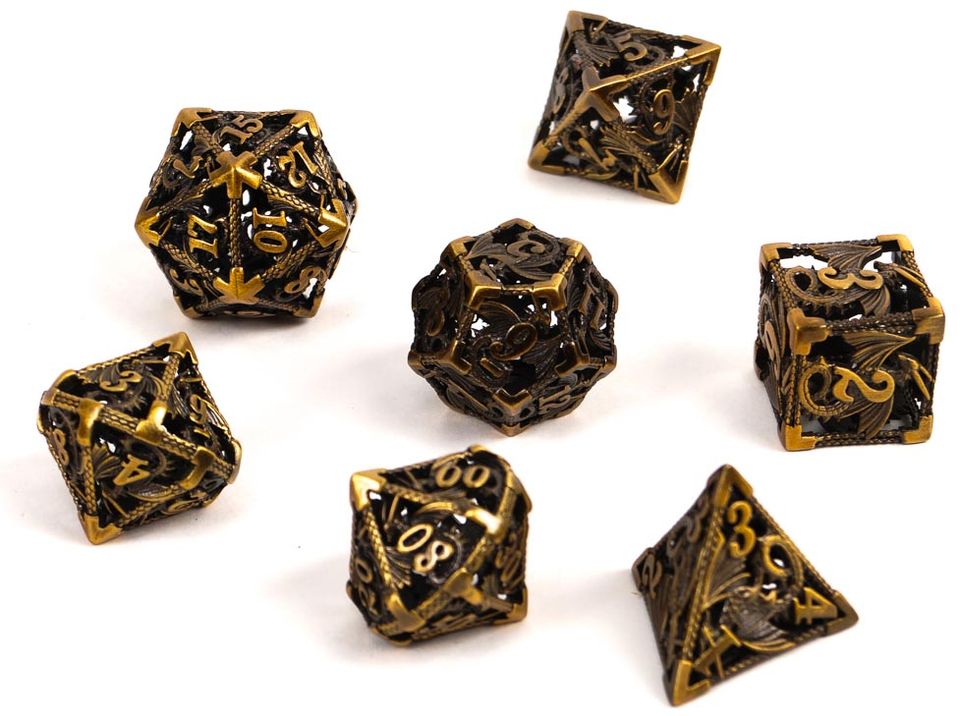 Set de dés métalliques creux Motif Dragons - Bronze image