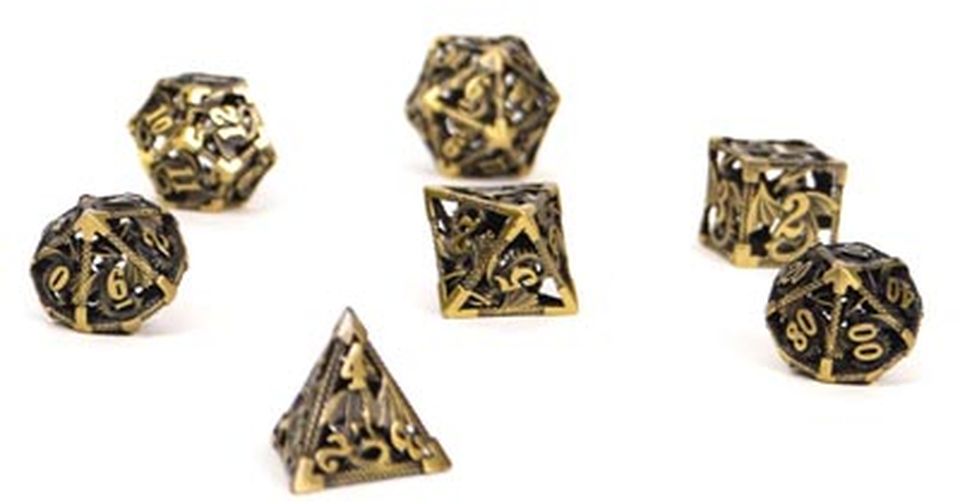 Set de dés métalliques creux Motif Dragons - Etain image